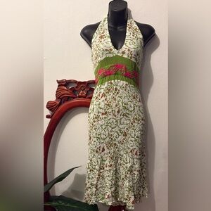 Y2K Hecho a Mano Green and Pink Floral Halter Dress